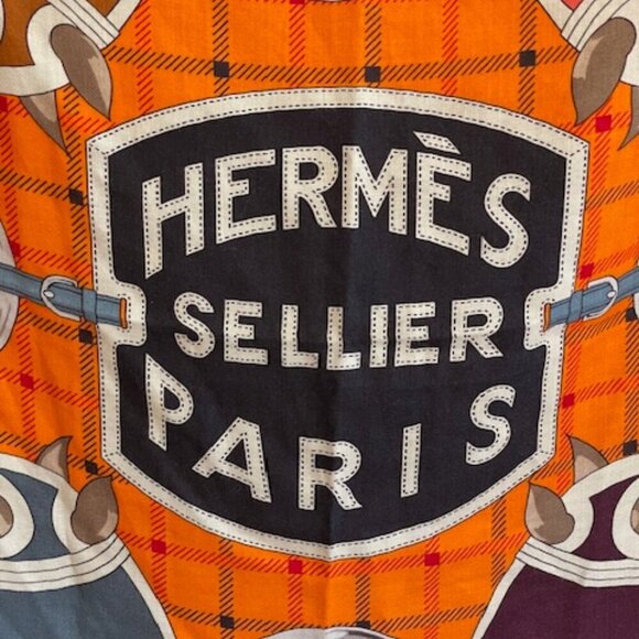 AUTHENTIC HERMES Sellier Henri D'Origny Shawl Wrap Orange Cashmere Silk … - Picture 7 of 16